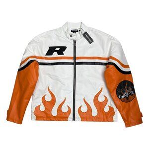 PRETTYLITTLETHING Flame Hem Faux Vegan Leather Bomber Jacket Womens 6